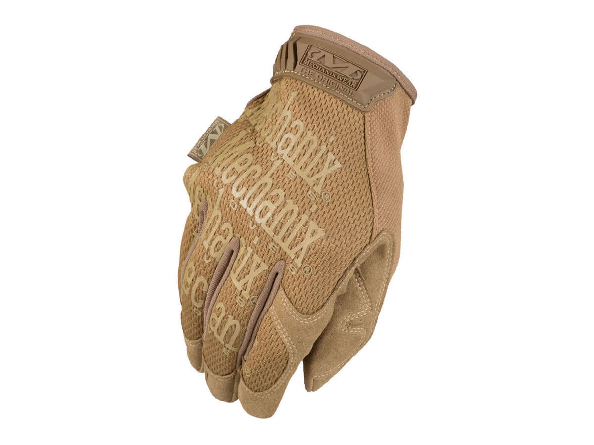 Mains de gants Mechanix Gants Original en couleur beige avec tissu respirant et cuir synthétique.