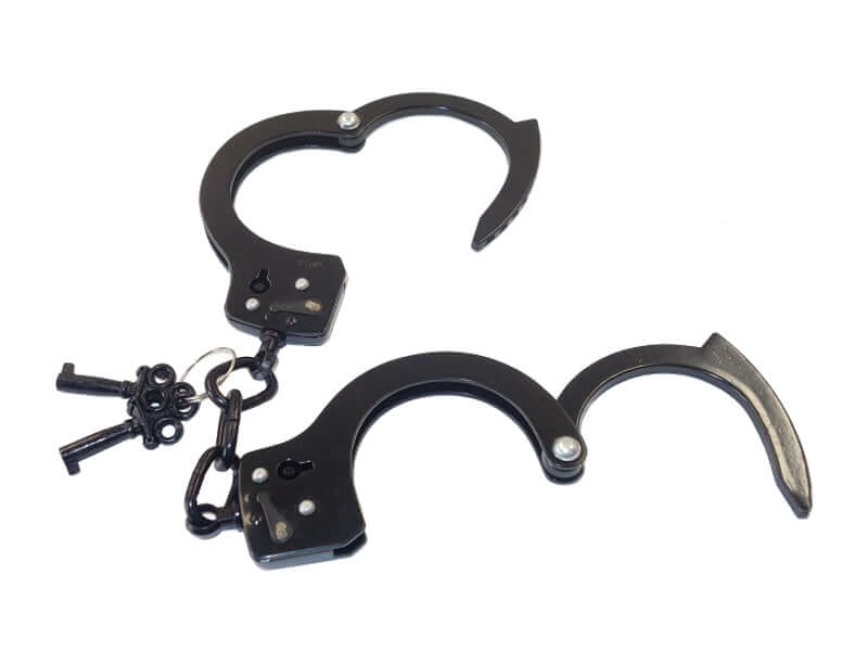 Menottes à clefs Noir en métal noir avec clé, sécurité personnelle et professionnel, armes de défense.