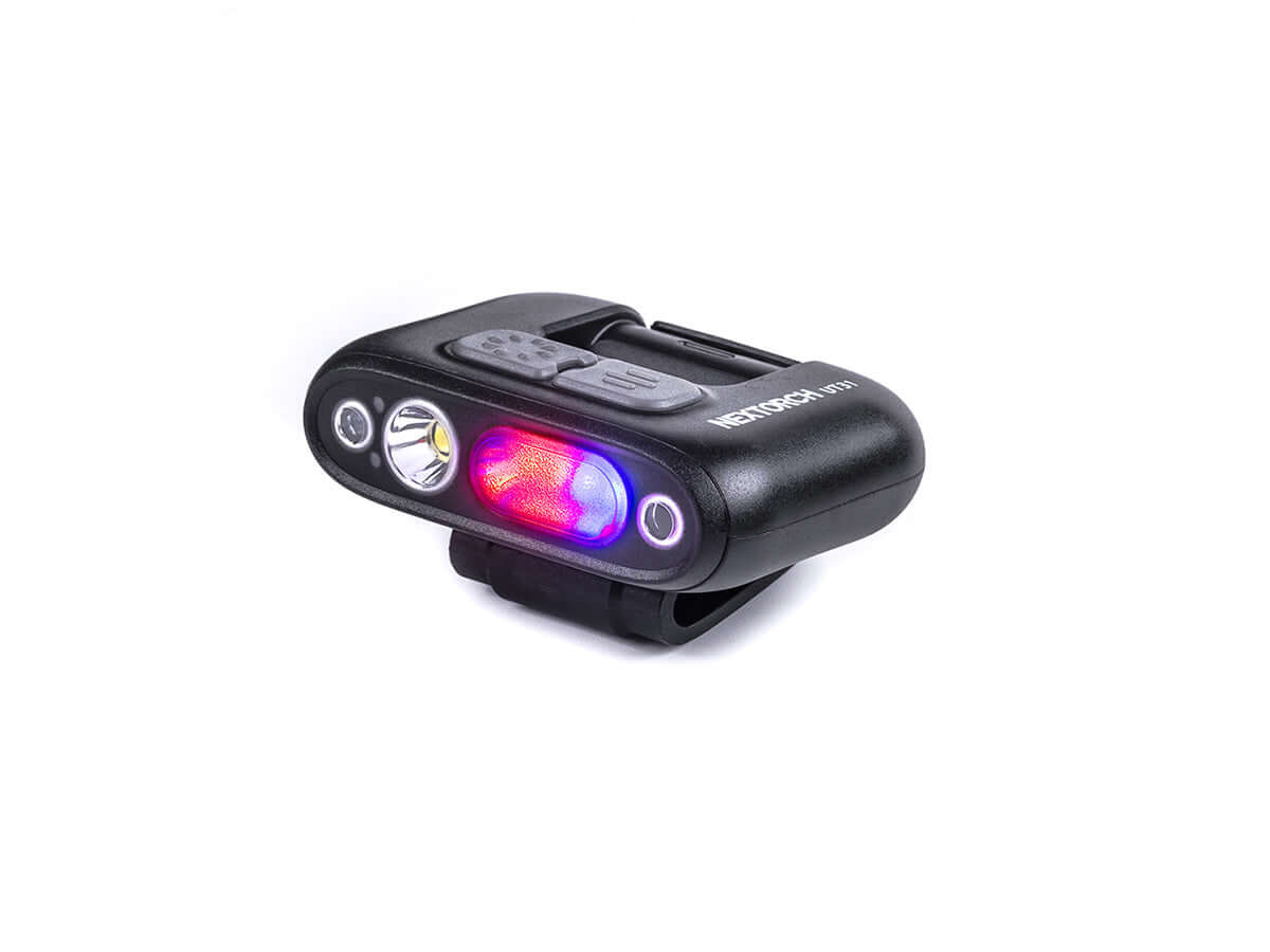 Nextorch UT31 Lampe à clip d'urgence LED 220lm avec LED rouge et bleue, idéale pour la signalisation.