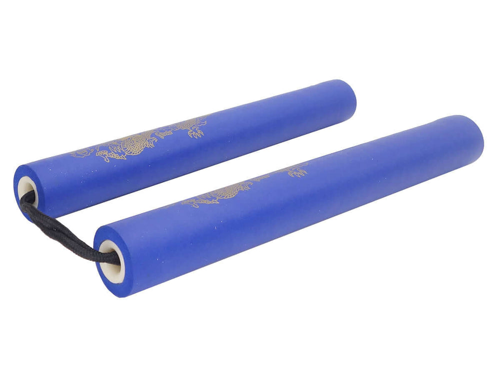 Nunchaku Mousse Bleu 29cm dia. 3.1cm Corde 13cm, nunchaku en mousse bleu sécurisé pour l'apprentissage.