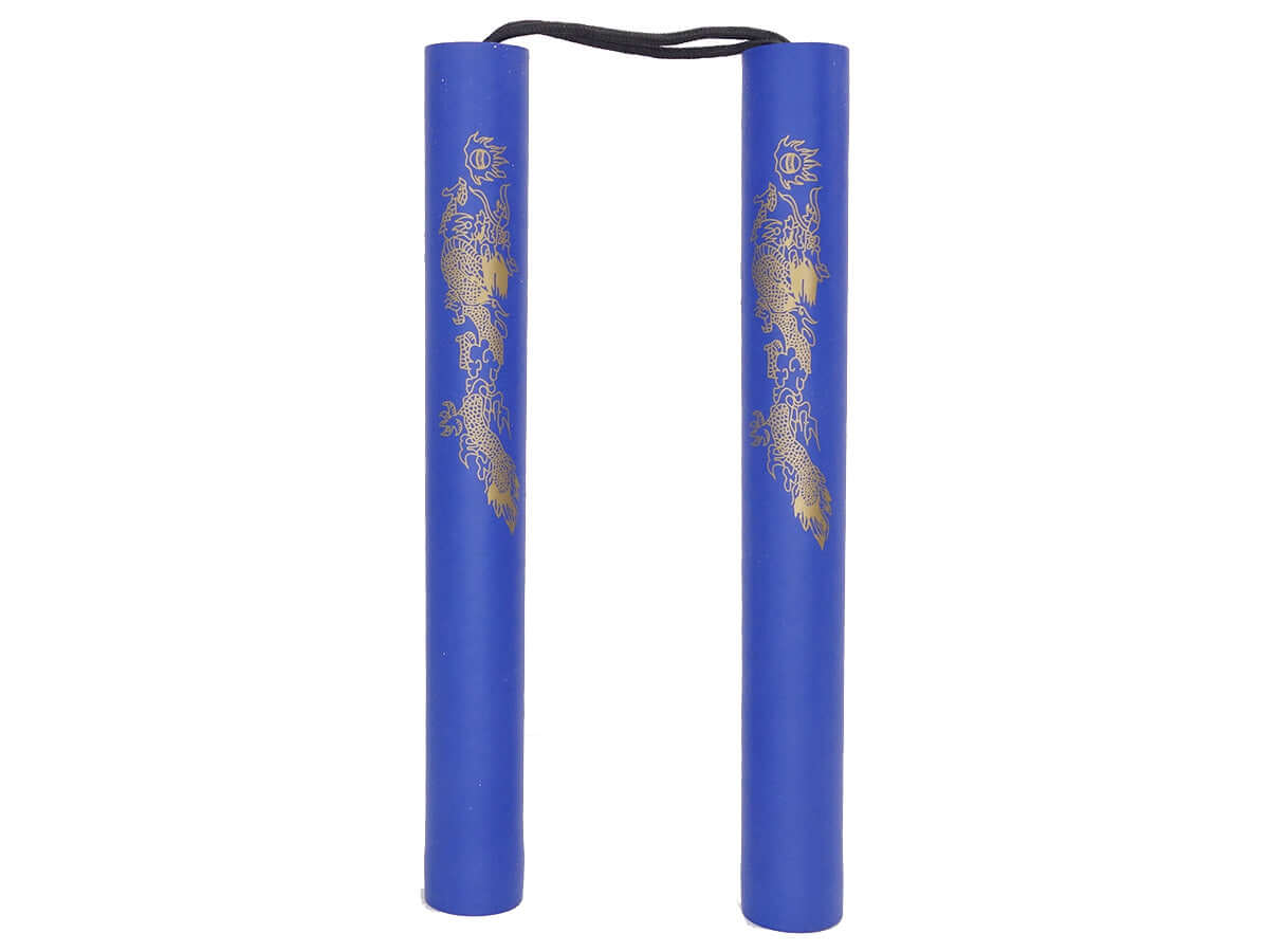 Nunchaku Mousse Bleu 29cm dia. 3.1cm Corde 13cm - entraînement martial sécurisé en mousse.