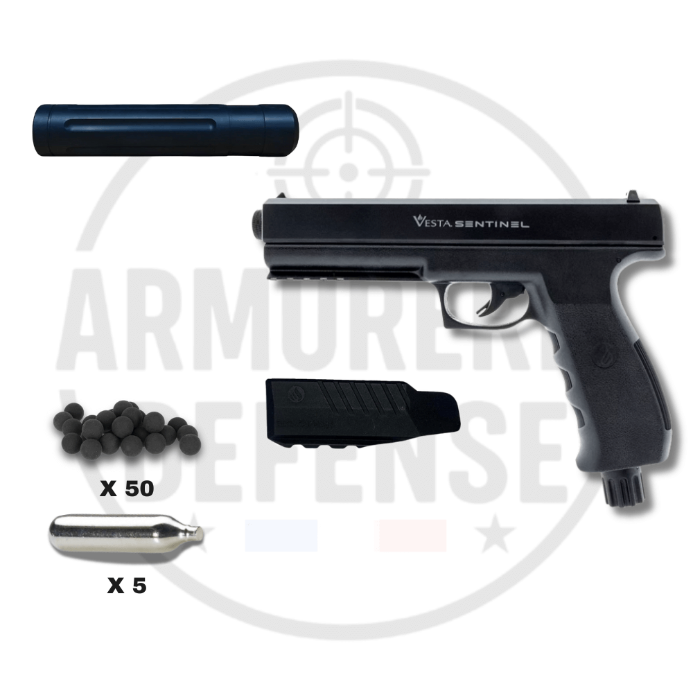 Pack essentiel Vesta Sentinel calibre .50 avec pistolet CO2, extension de canon et accessoires inclus