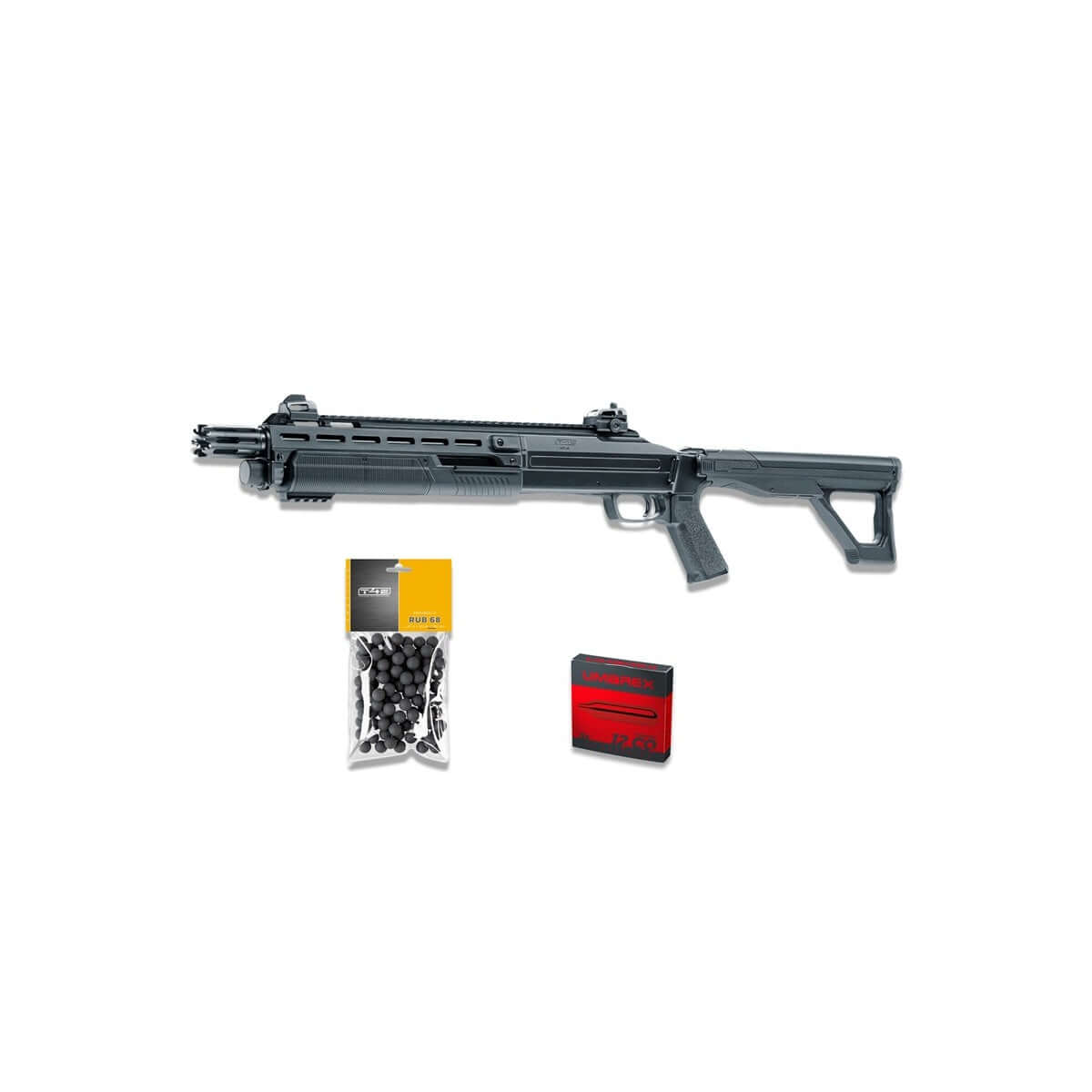 PACK PRET A TIRER T4E HDX68 CAL 68 - 16J (100 BILLES ET 5 CARTOUCHES CO2) avec fusil et billes.