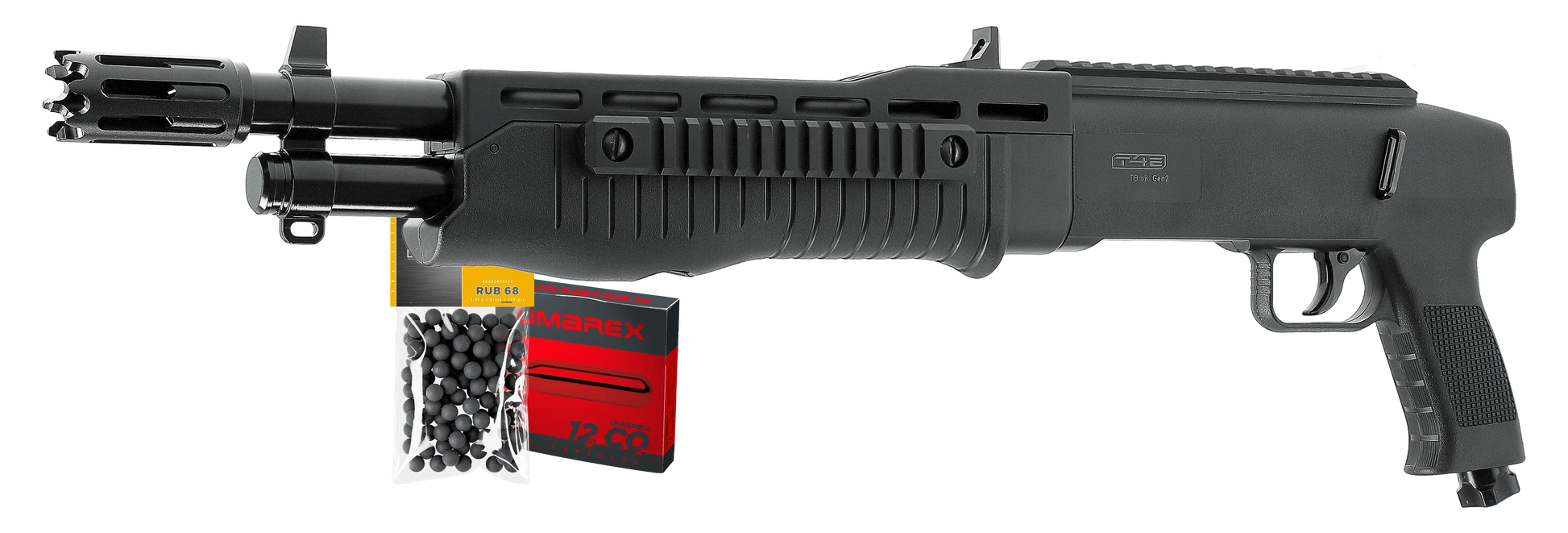 PACK PRET A TIRER T4E HDX68 CAL 68 - 7,5J (100 BILLES ET 5 CARTOUCHES CO2) avec fusil et accessoires.