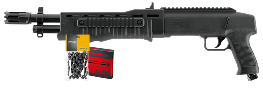 PACK PRET A TIRER T4E HDX68 CAL 68 - 7,5J (100 BILLES ET 5 CARTOUCHES CO2) avec fusil et accessoires.