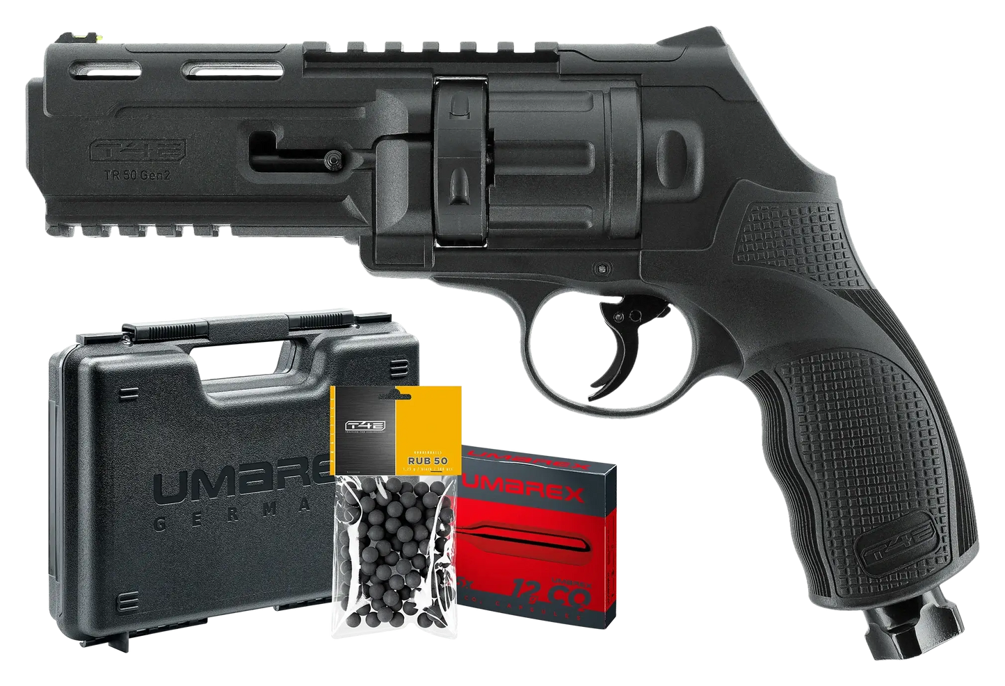 PACK PRET A TIRER T4E TR50 GEN.2 CAL 50 - 7.5 J (100 BILLES, 5 CO2, MALLETTE) avec revolver et accessoires.