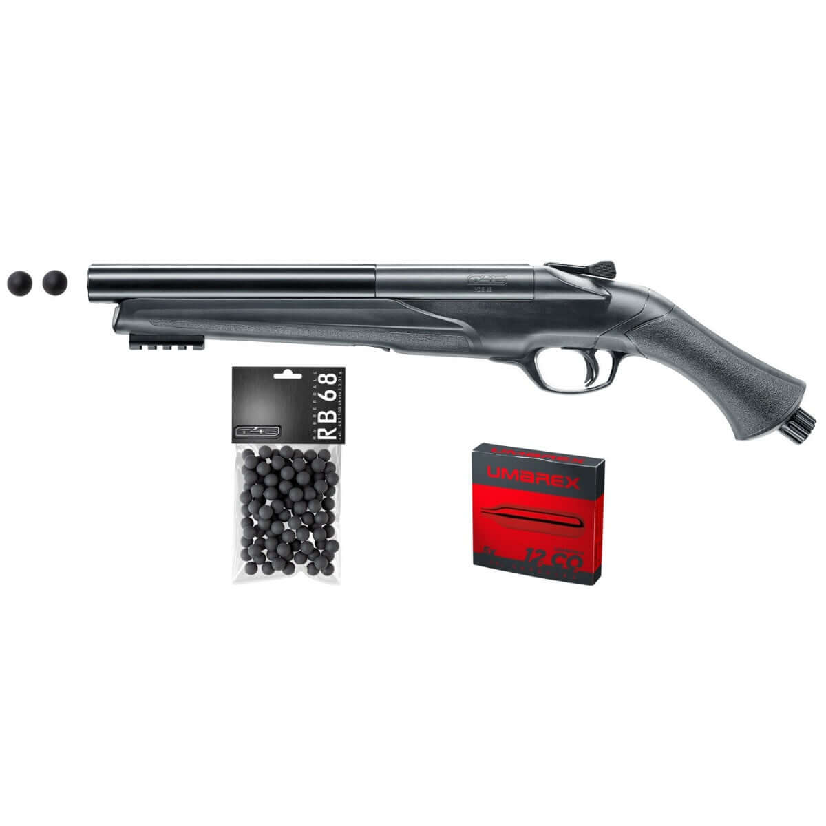 PACK PRET A TIRER T4E TS68 CAL 68 - 7.5J (100 BILLES ET 5 CARTOUCHES CO2) avec fusil, billes et cartouches.