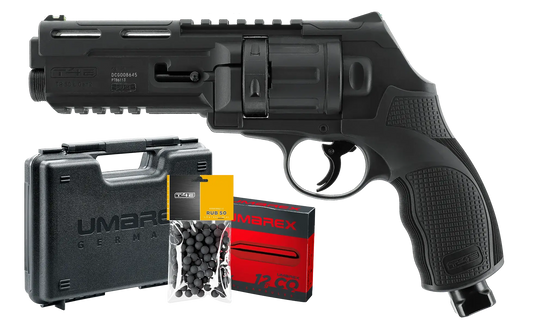 PACK PRET A TIRER TR50L T4E CAL 50 - 13J (100 BILLES, 5 CART CO2, MALLETTE) avec revolver et accessoires.