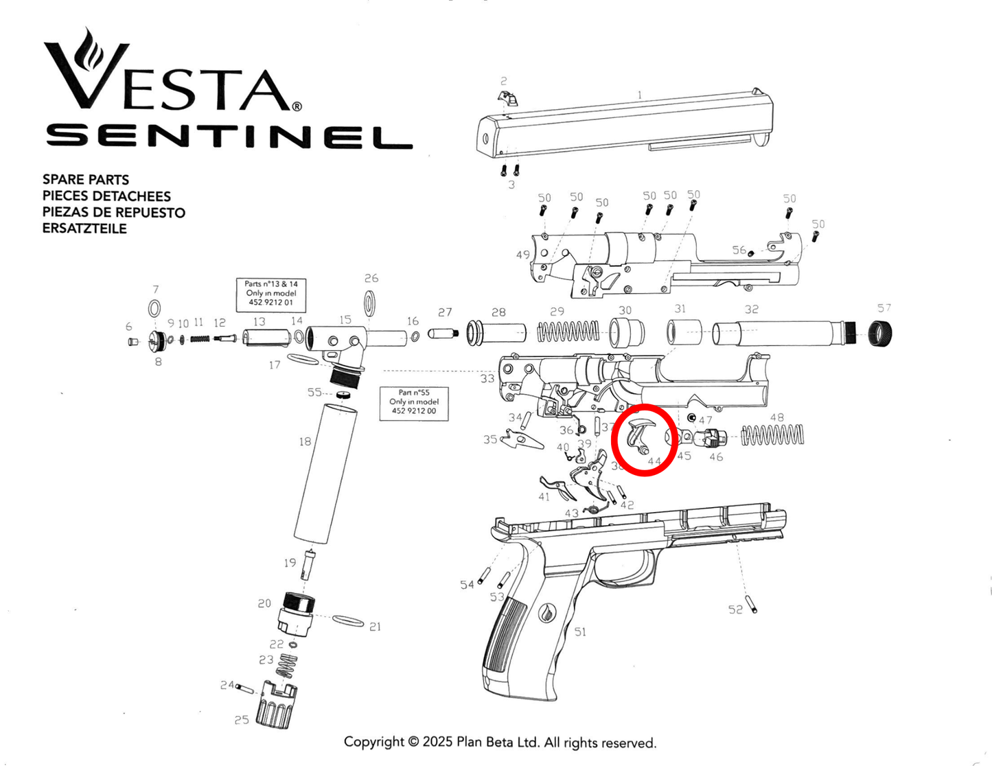 pièces détachées Vesta Sentinel/PDW50