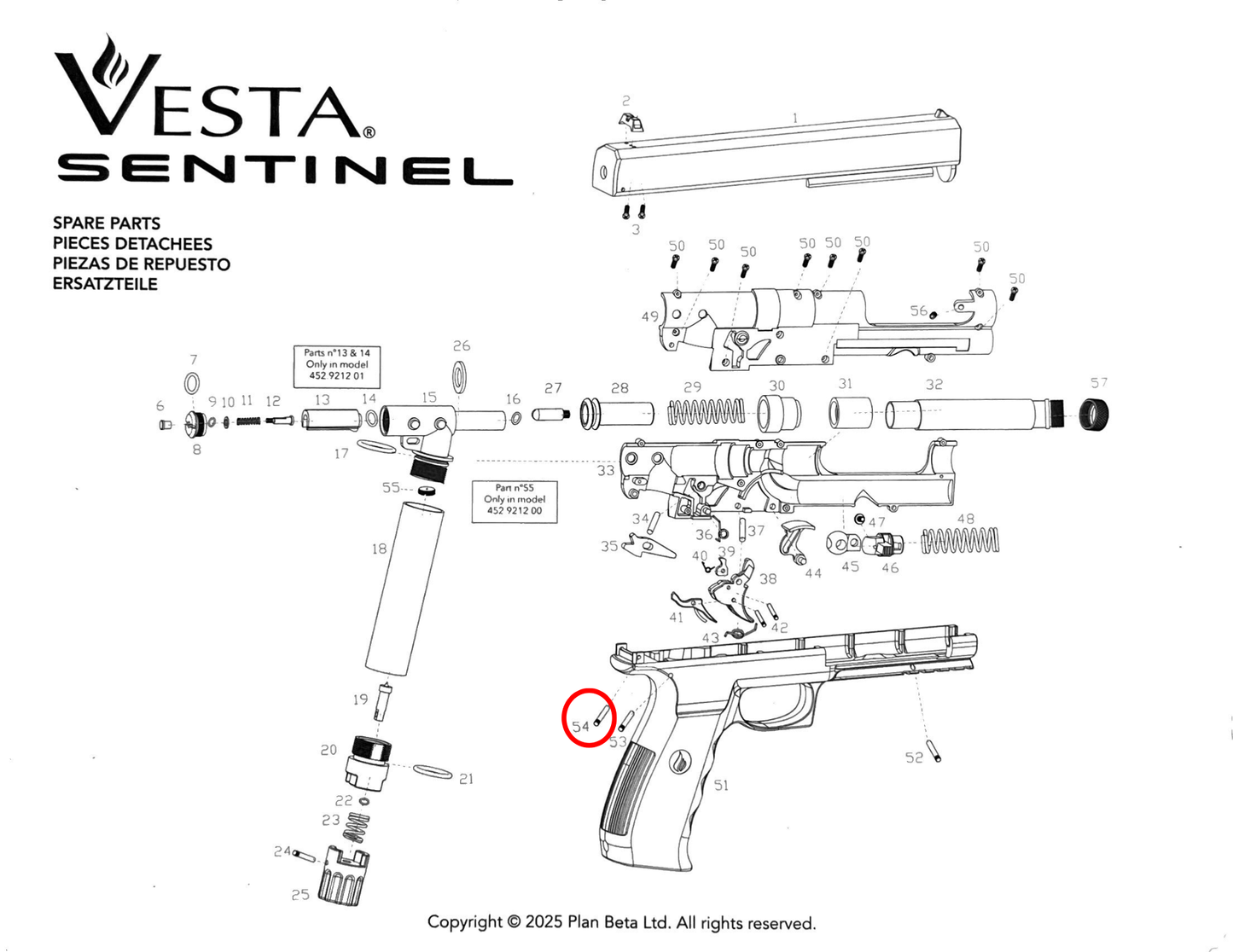 pièces détachées Vesta Sentinel/PDW50