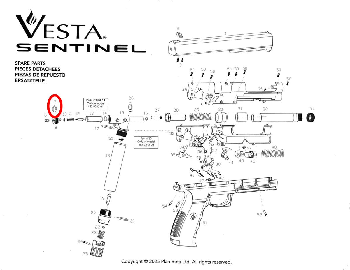 pièces détachées Vesta Sentinel/PDW50 - Schéma des pièces de rechange et composants essentiels.
