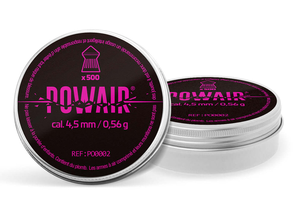 Powair Plombs pointus 4.5mm Pellet 0.56g (x500) boîte de plombs pointus en métal pour tir à air comprimé.