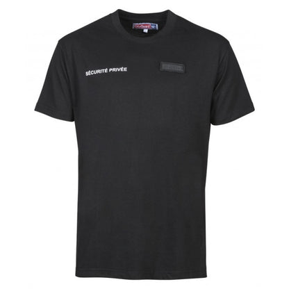 T-shirt Sécurité Privée avec petite fenêtre matricule intégrée, léger et discret, idéal pour agents de sécurité.