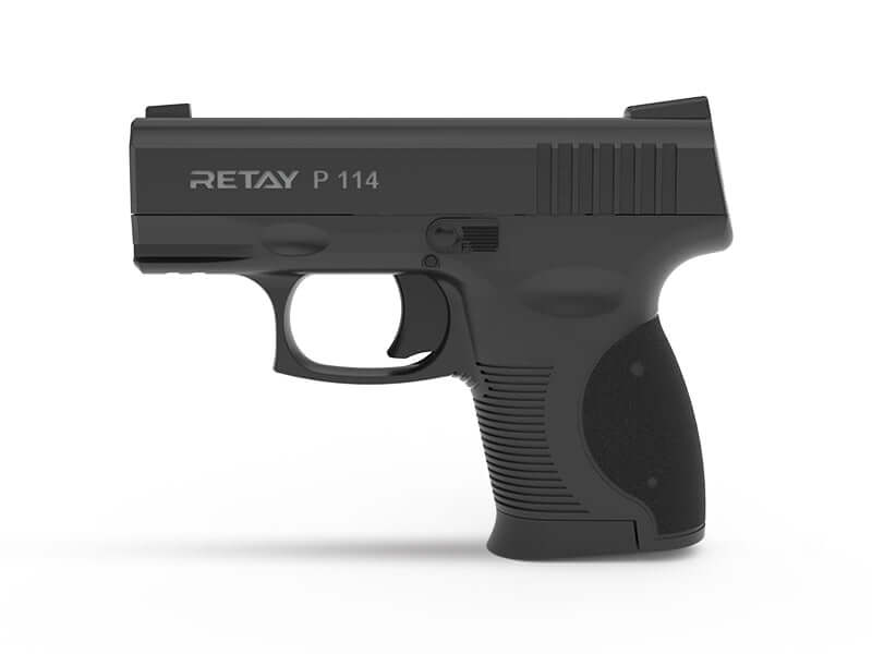Retay P114 9mm P.A.K. pistolet à blanc avec design ergonomique et finition noire.