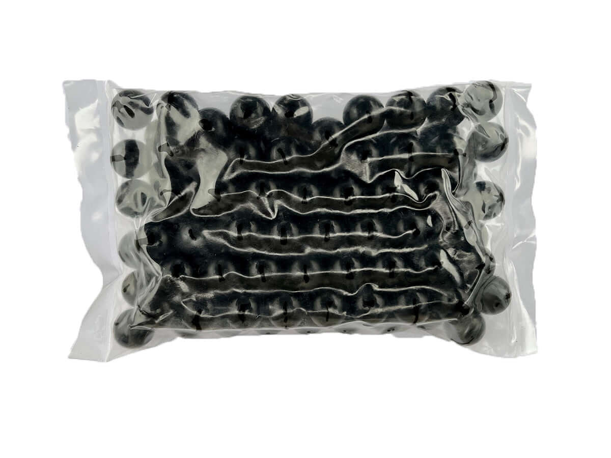 Sachet de 100 balles caoutchouc lubrifiées Cal. 0.68, contenant des balles en caoutchouc dans un emballage transparent.