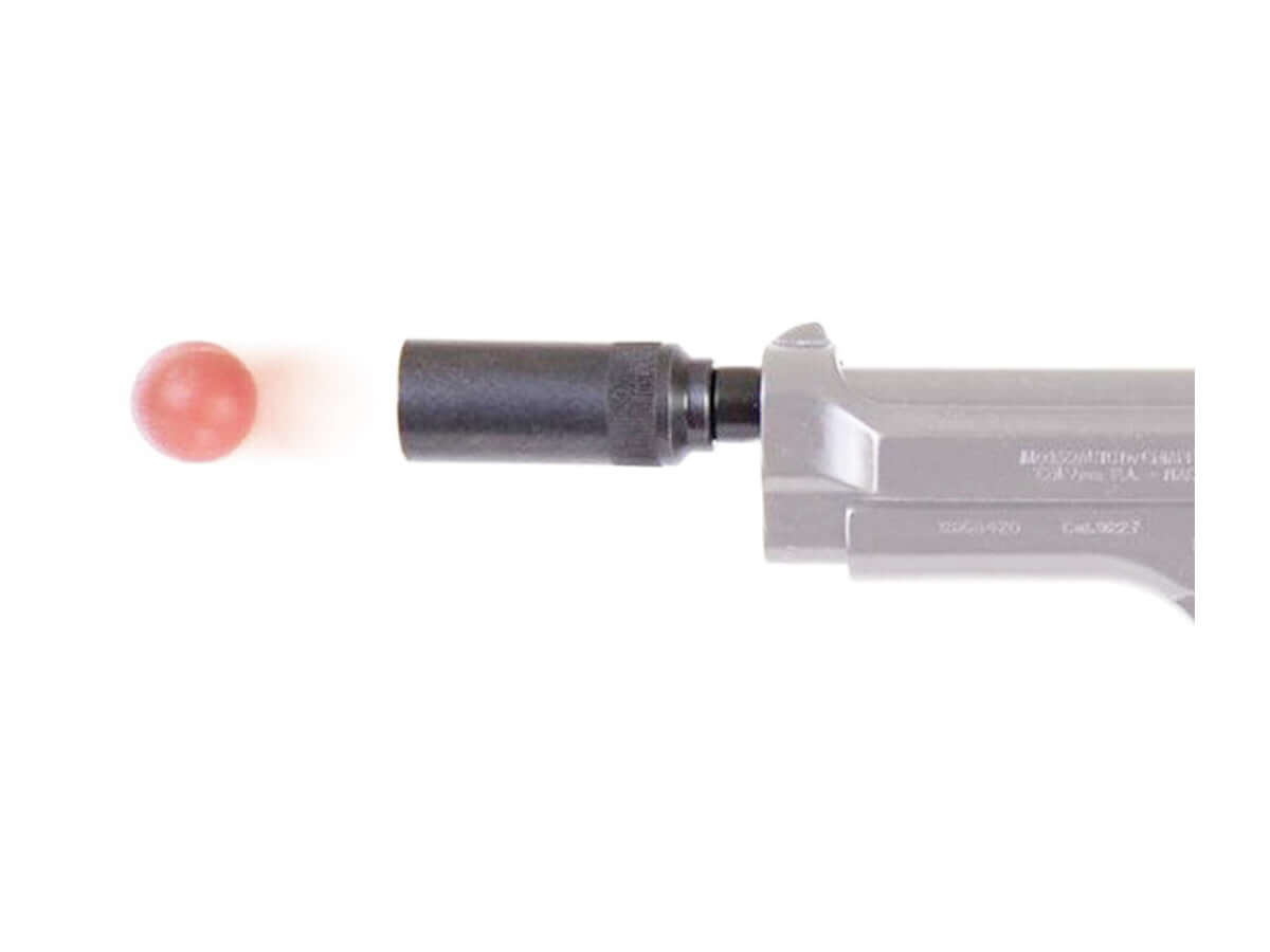 embout lance balle de protection M10x1.50 avec balle de protection rouge sur arme