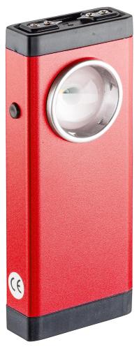 Shocker Lampe de Poche Vintage Rouge 500K Volts 200 Lumens USB + CLIP vue de côté sur fond blanc