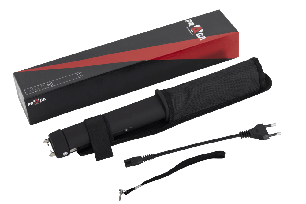 shocker matraque anti-dérapante PRAGA avec chargeur, poignette texturée pour une défense efficace