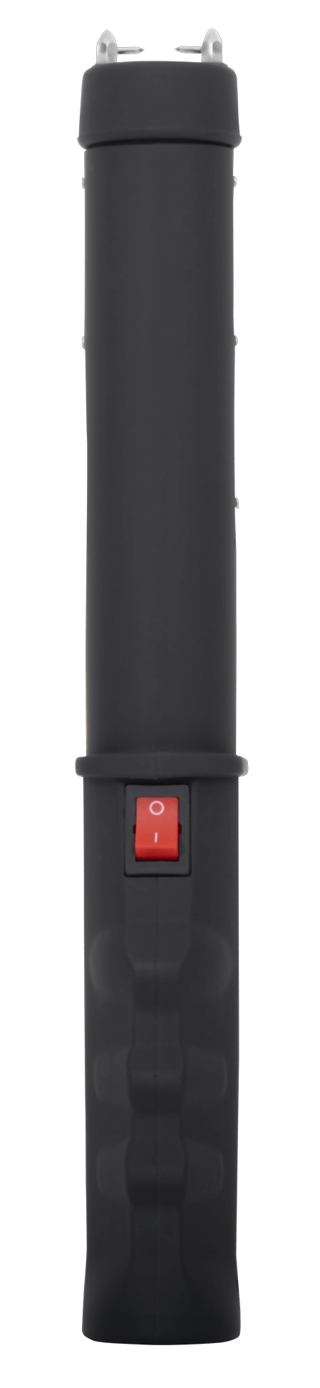 shocker matraque anti-dérapante vue de face avec poignée texturée et bouton d'activation rouge
