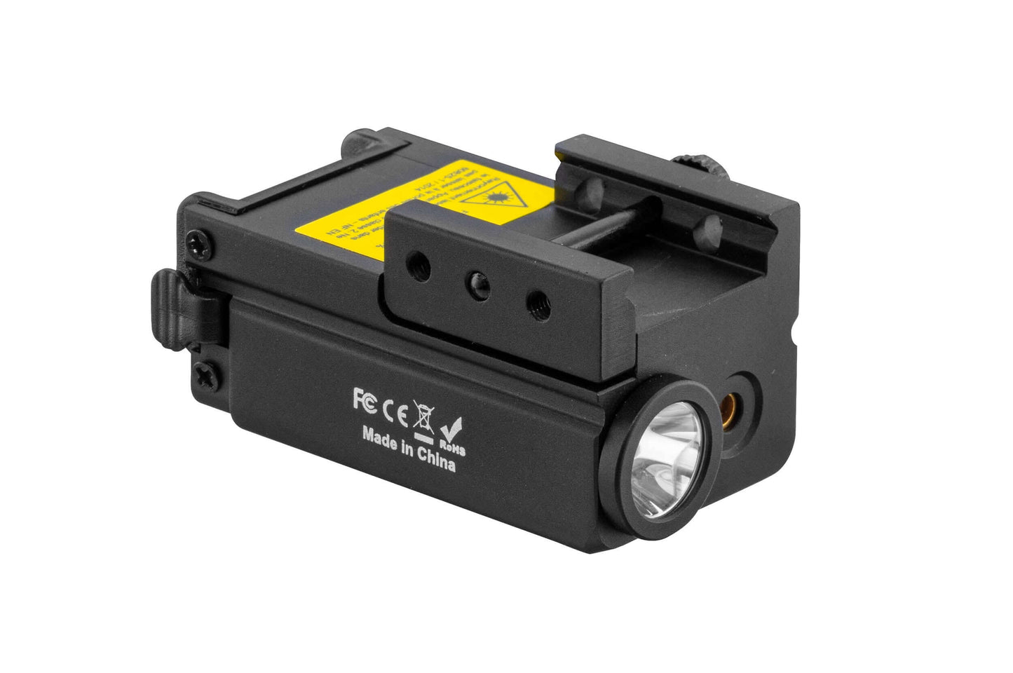 Skywoods Lampe tactique 300 Lm + laser vert IP66 USB vue de côté avec éclairage LED et laser intégré.