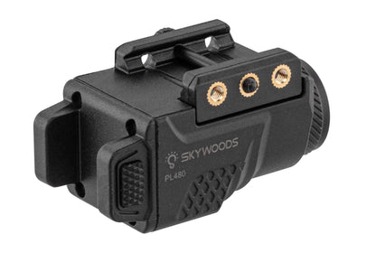 Skywoods Lampe tactique Ouragan 480 Lm IPX3 USB Magnétique vue de côté, design compact et robuste.