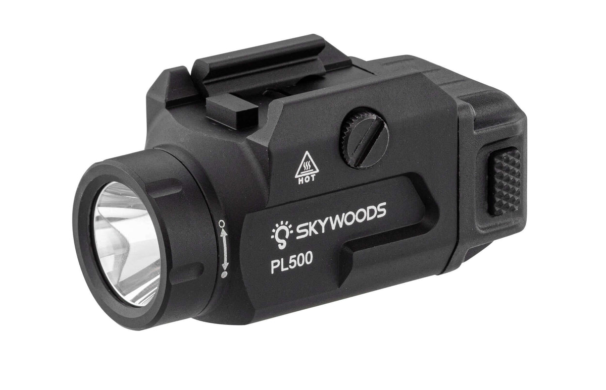 Skywoods Lampe tactique Rafale 500 Lm IP65 vue de côté avec éclairage puissant.