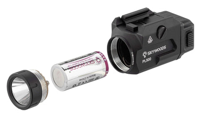 Skywoods Lampe tactique Rafale 500 Lm IP65 avec batterie détachable pour une meilleure performance.