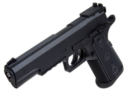 Stinger 1911 Co2 Culasse Fixe Noir 4.5mm bb (.177) 1.5J - Pistolet CO2 noir en angle, modèle réaliste.