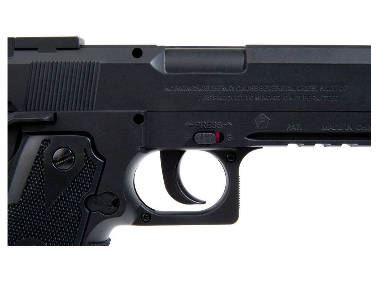 Stinger 1911 Co2 Culasse Fixe Noir 4.5mm bb (.177) 1.5J – Détail de la gâchette en noir