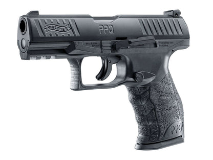 pistolet de défense T4E Walther PPQ M2 en vue latérale, réplique CO2 calibre .43, conçu pour la défense personnelle.
