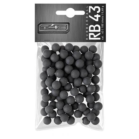 Balles caoutchouc calibre .43 T4E défense - sachet de 100 unités de balles RB 43 en caoutchouc dur.