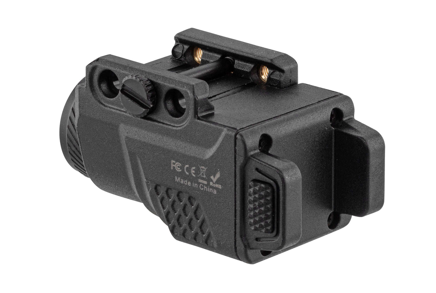 Skywoods Lampe tactique Ouragan 480 Lm IPX3 USB Magnétique vue détaillée de l'arrière avec connecteur.