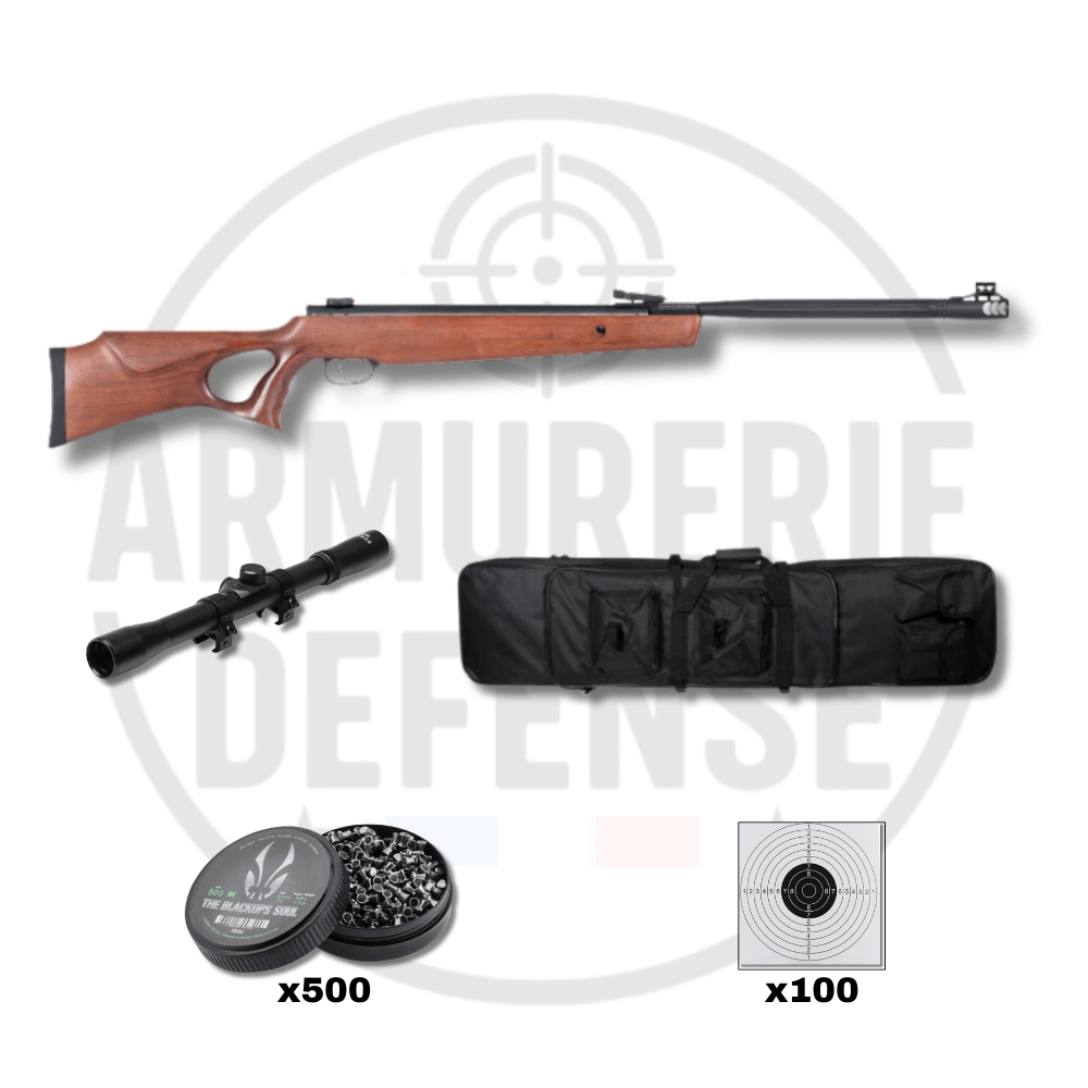 Pack carabine Umarex R-Force XTREM 19,9J avec lunette, cartouches et cibles.