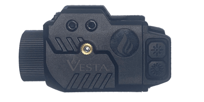 Vesta Defense C1 Lampe + Laser 21mm USB 500lm étanche IPX4 vue de côté, design compact et boutons de contrôle.