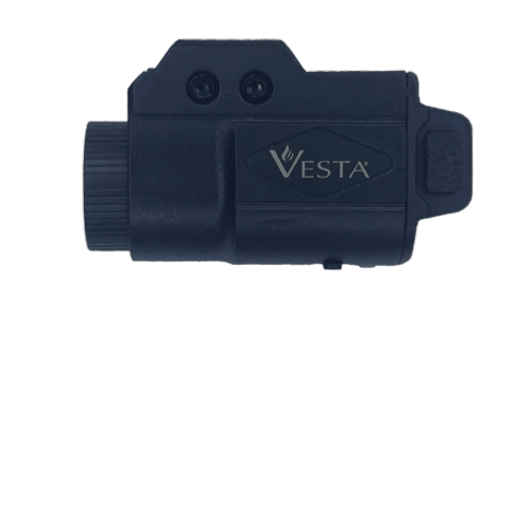 Vesta Defense F1 Lampe Tactique Strobe USB 21mm 500lm étanche IPX4 vue sur le côté avec logo Vesta.