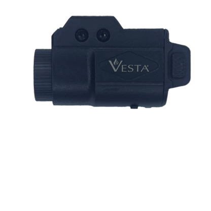 Vesta Defense F1 Lampe Tactique Strobe USB 21mm 500lm étanche IPX4 vue sur le côté avec logo Vesta.