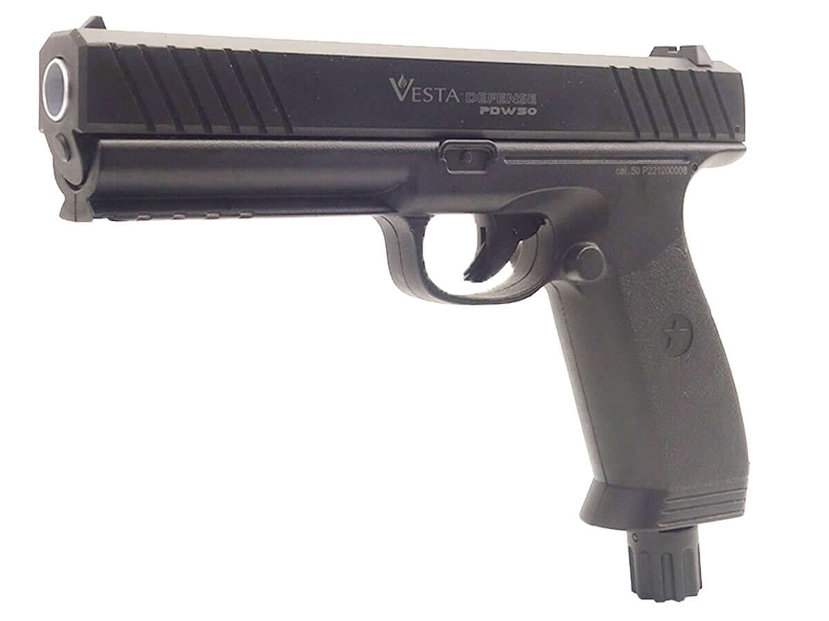 Vesta PDW50 pistolet semi-auto CO2 calibre 50 avec design ergonomique et compact.
