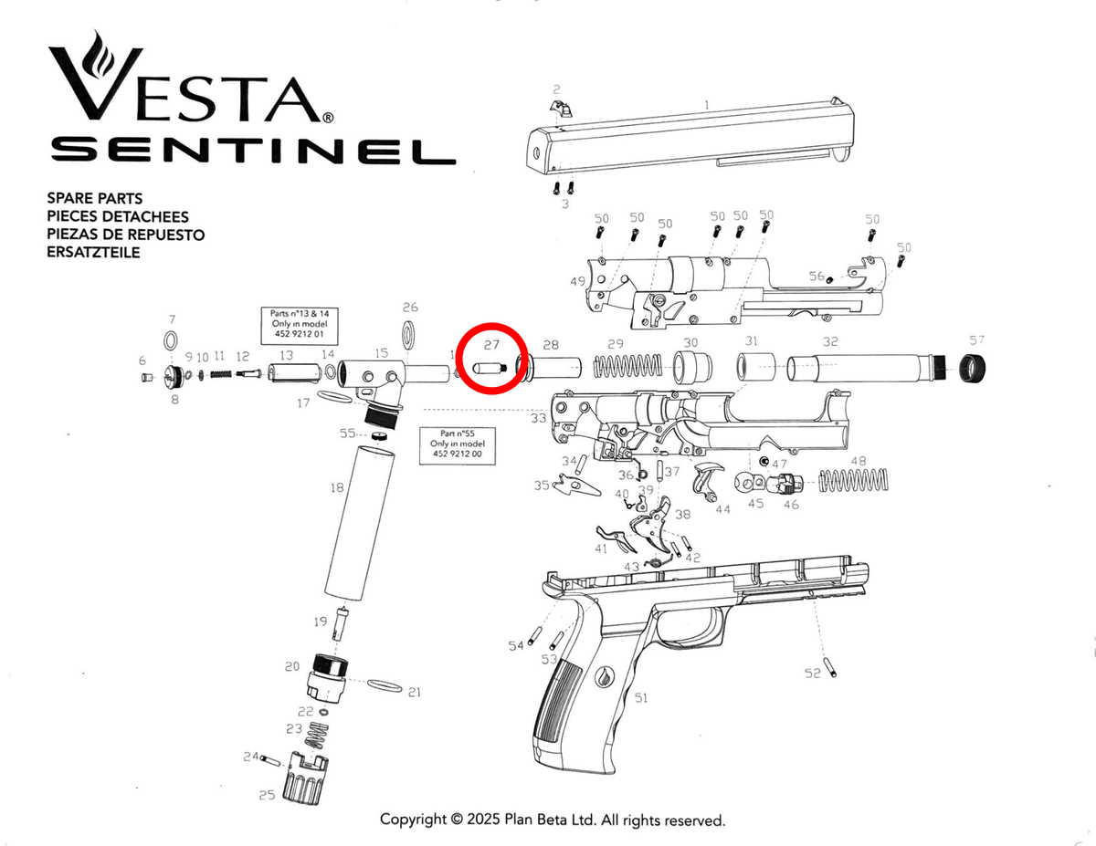 pièces détachées Vesta Sentinel/PDW50 - Schéma des pièces avec le numéro 27 mis en évidence