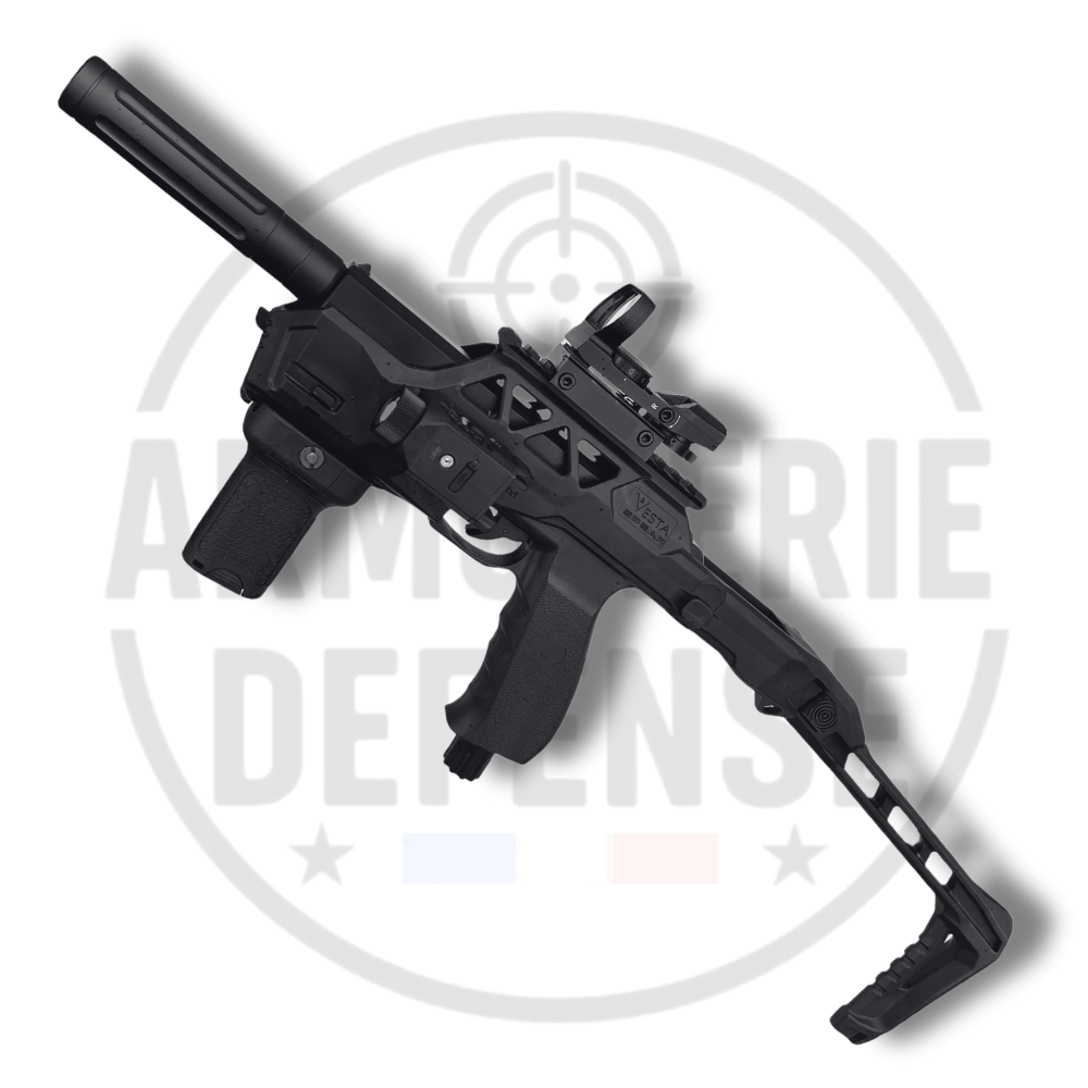 VESTA SENTINEL SPEAR PACK ULTIMATE avec accessoire de défense noir, conçu pour la polyvalence et la stabilité.