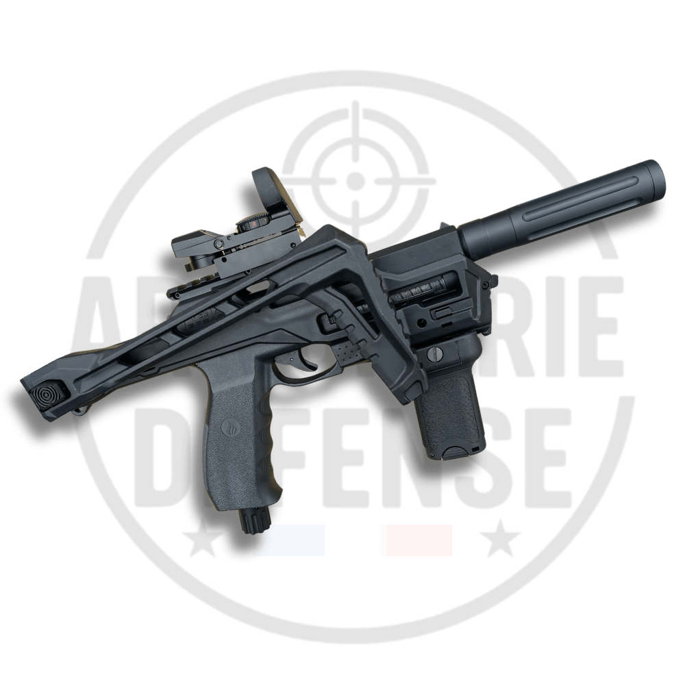VESTA SENTINEL SPEAR PACK ULTIMATE showcasing a black semi-automatic launcher with accessories for versatility.