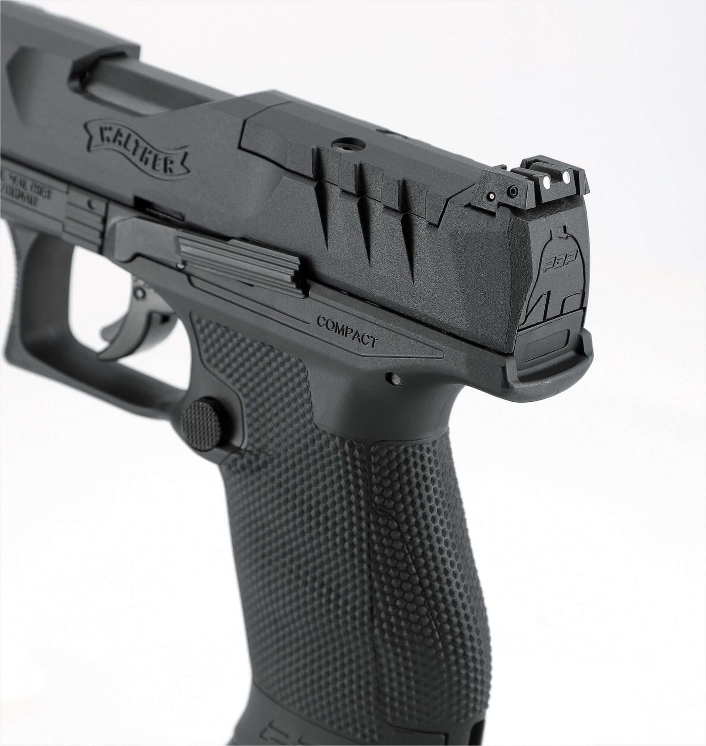 PIST PDP COMPACT 4'' T4E CAL 43 WALTHER - vue rapprochée du pistolet avec design innovant.