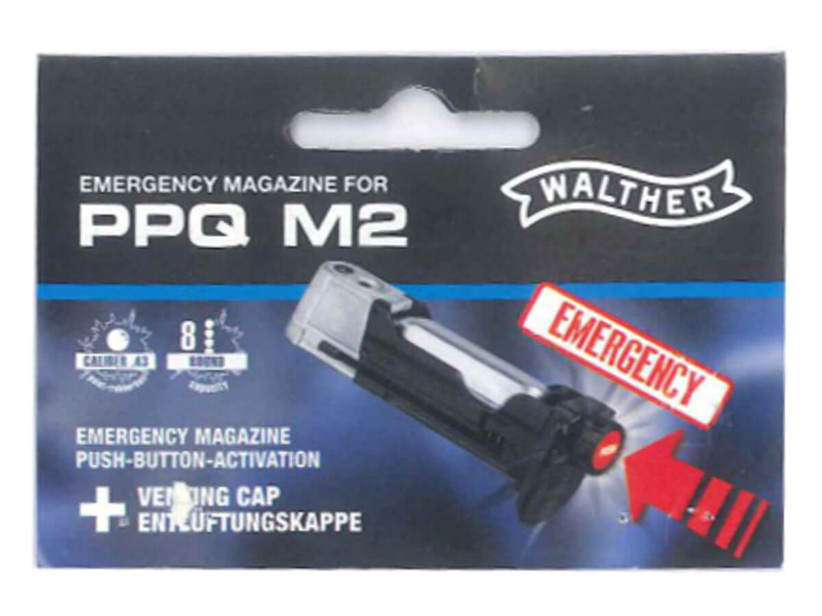 pistolet de défense T4E Walther PPQ M2 emergency magazine packaging with push-button activation